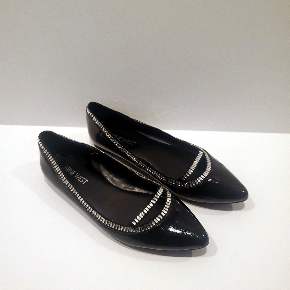 Nine West Black Flats With Rhinestones Sz 6